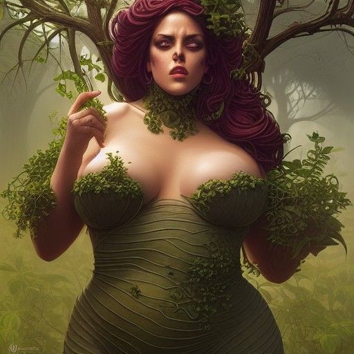 Detailed Nature Witch in Lush Garden