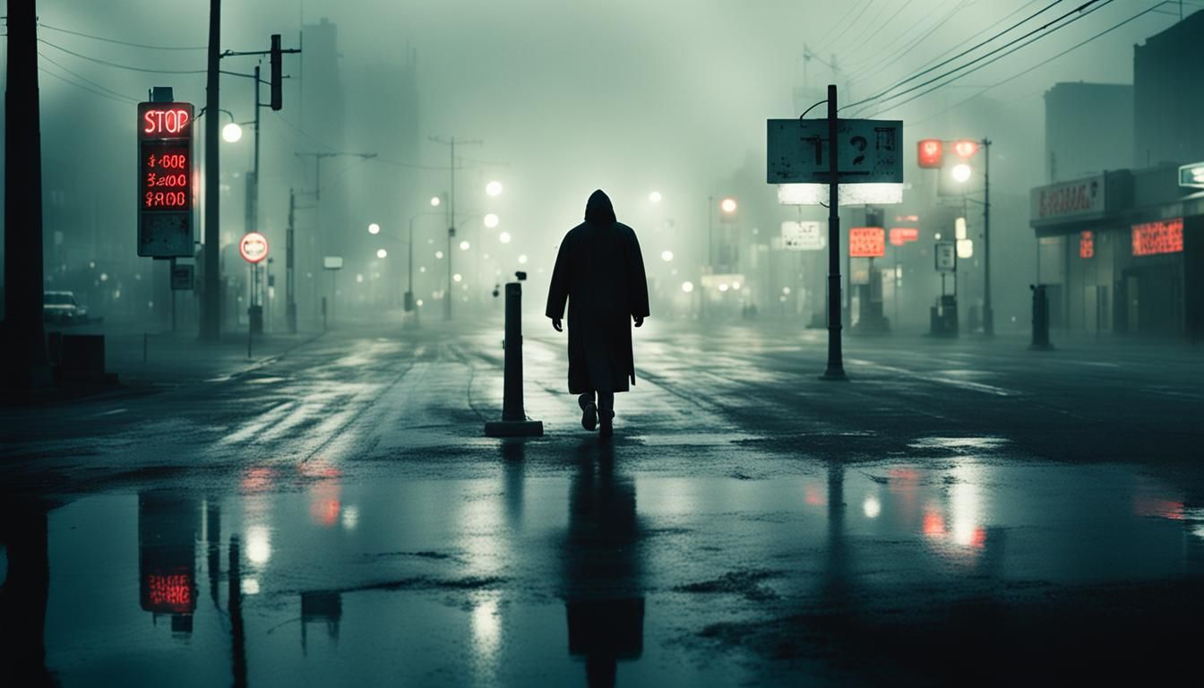 Eerie Ghostly Phantasms in Misty Urban Landscape