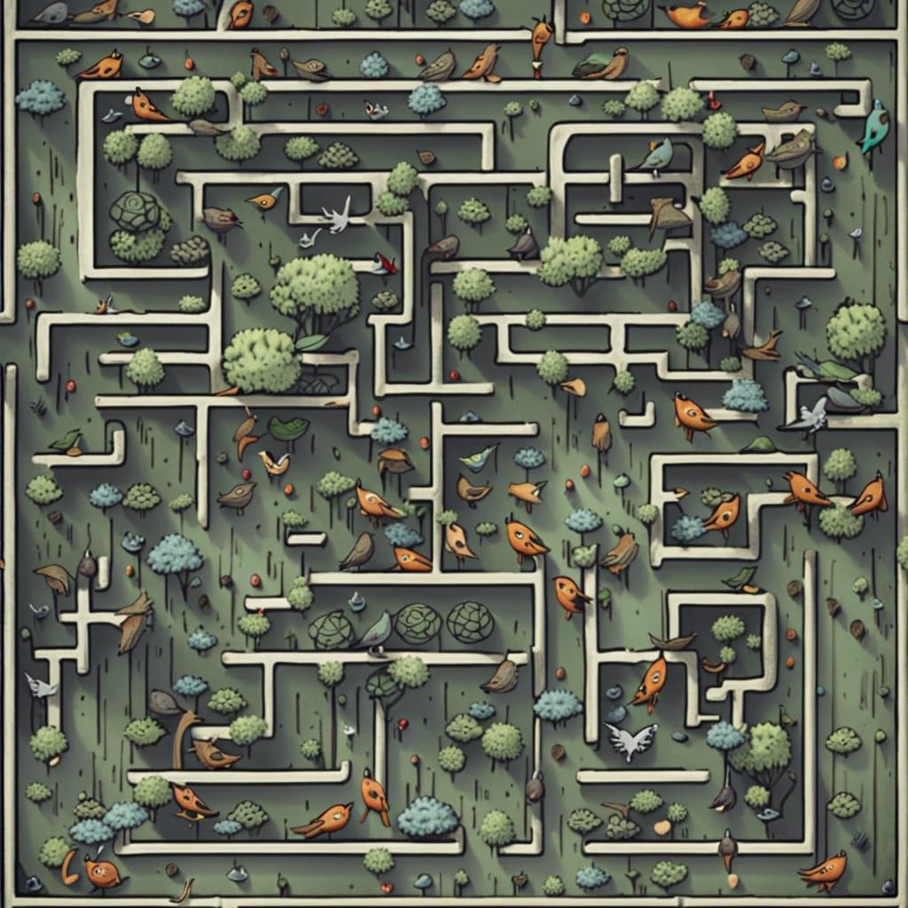 Detailed Top Down Spooky Bird Maze