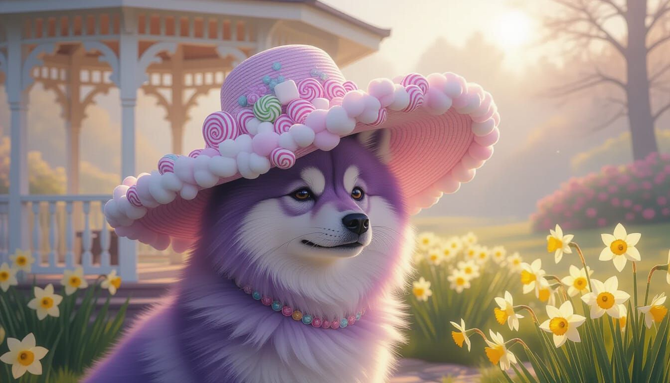 Cloud Hat Shiba Inu in Daffodil Gazebo