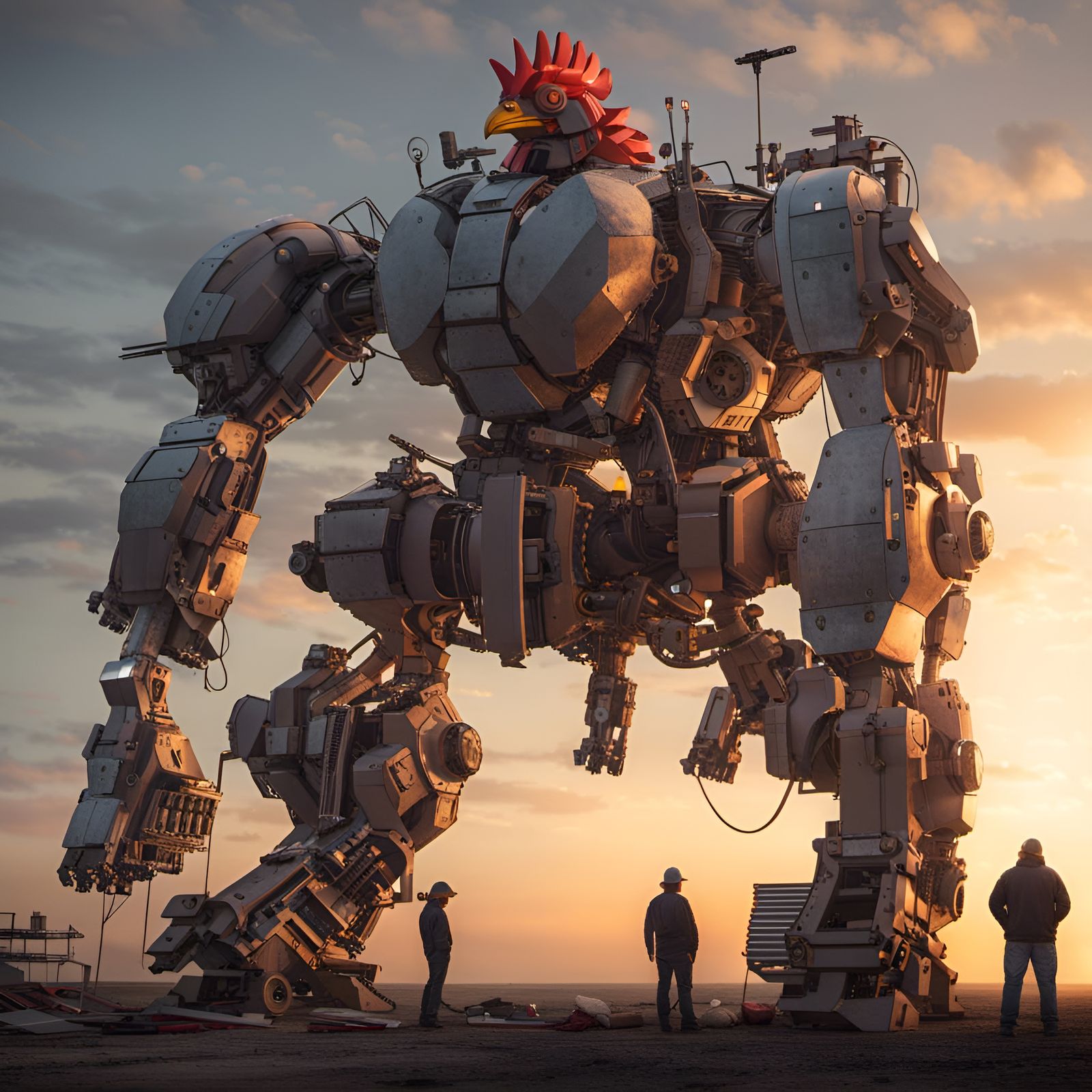 Massive Chicken Mech Construction at Sunset