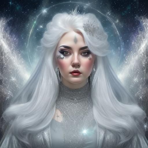 Watercolor Portrait of Woman with Silver Glitter