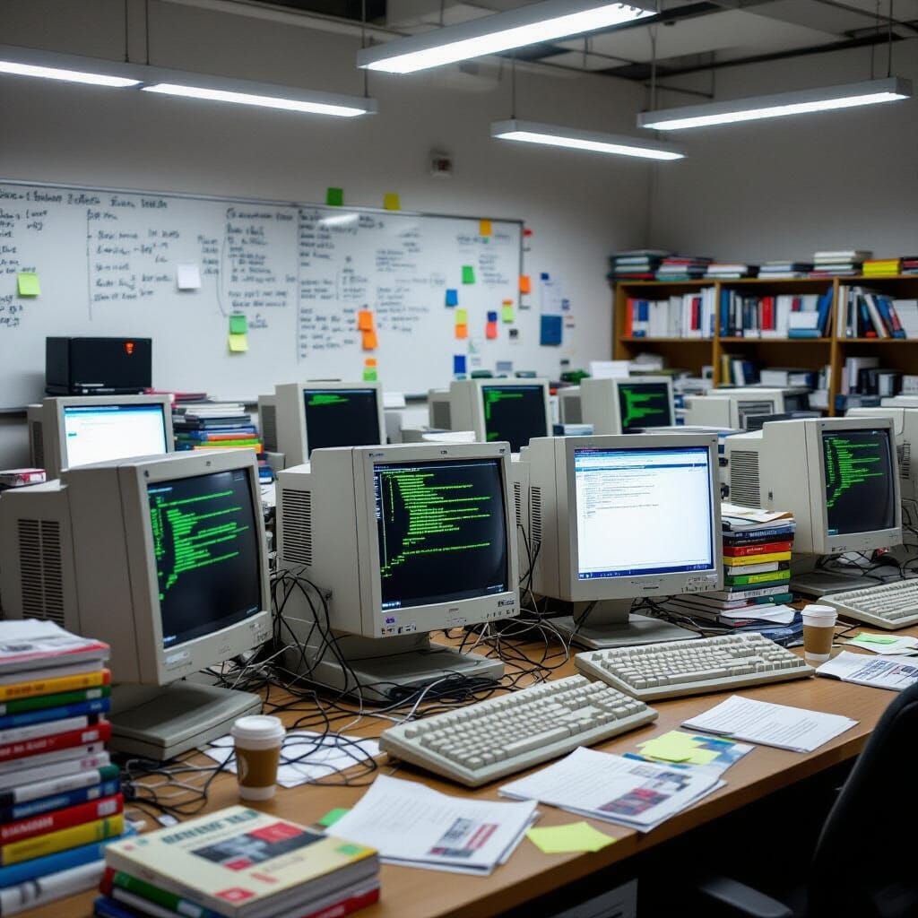 Nostalgic 2000s Computer Lab With CRT Monitors