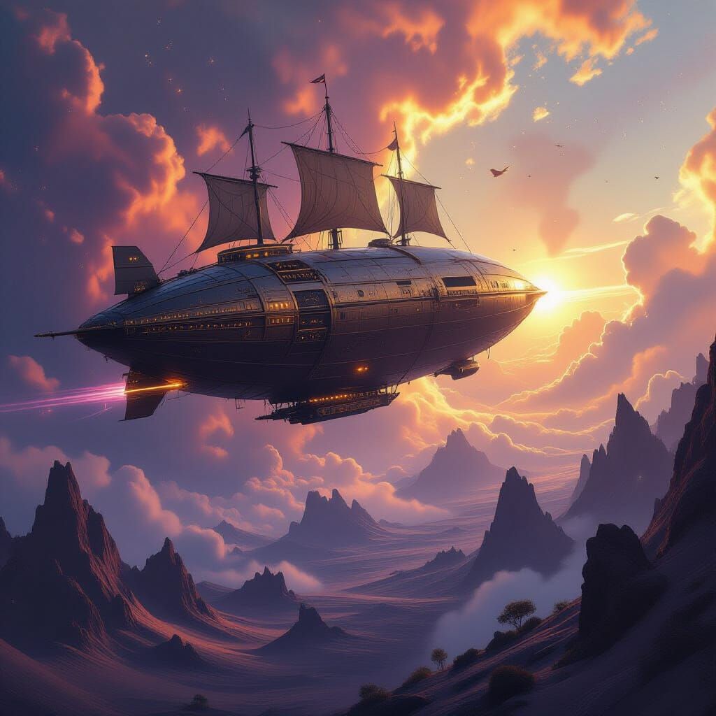 Weathered Airship in Amethyst and Gold Nebula