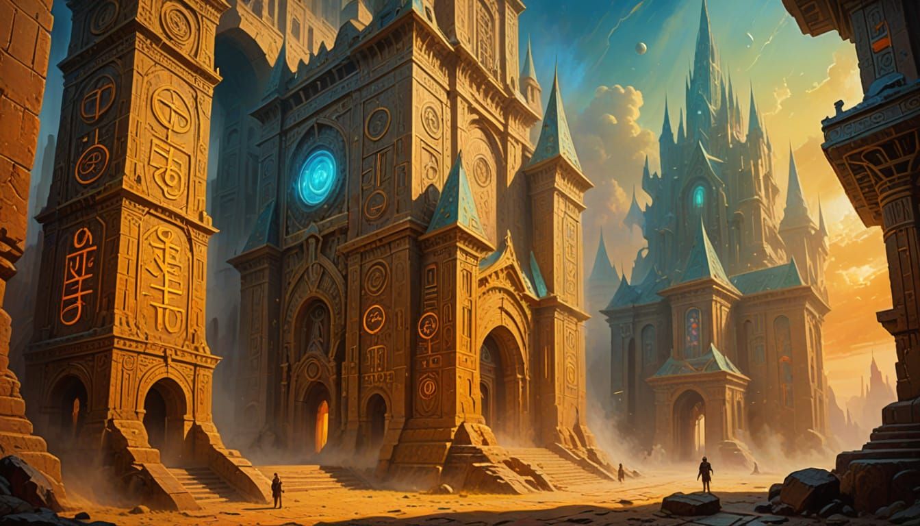 Alien Inscriptions on Monumental Architecture as Vibrant Oil...