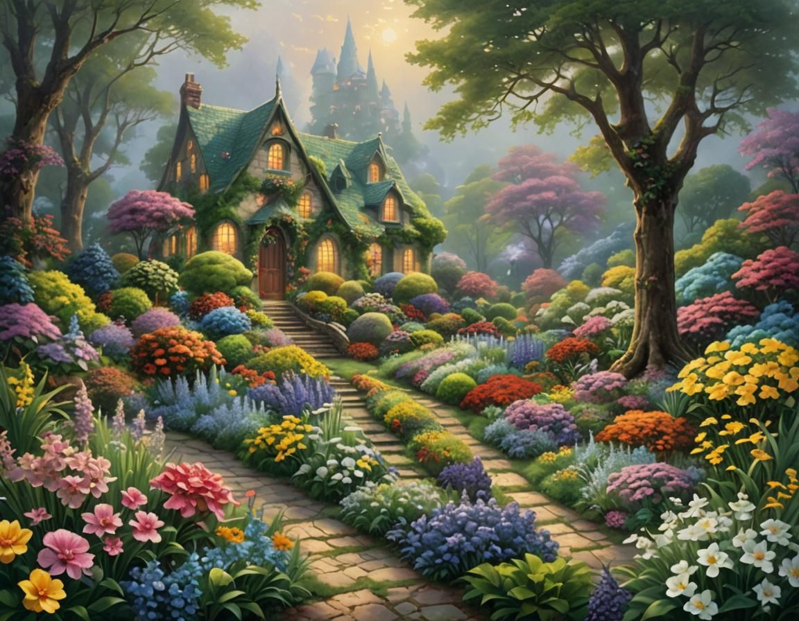 Ethereal Garden on a Hill, Hyperdetailed Fantasy