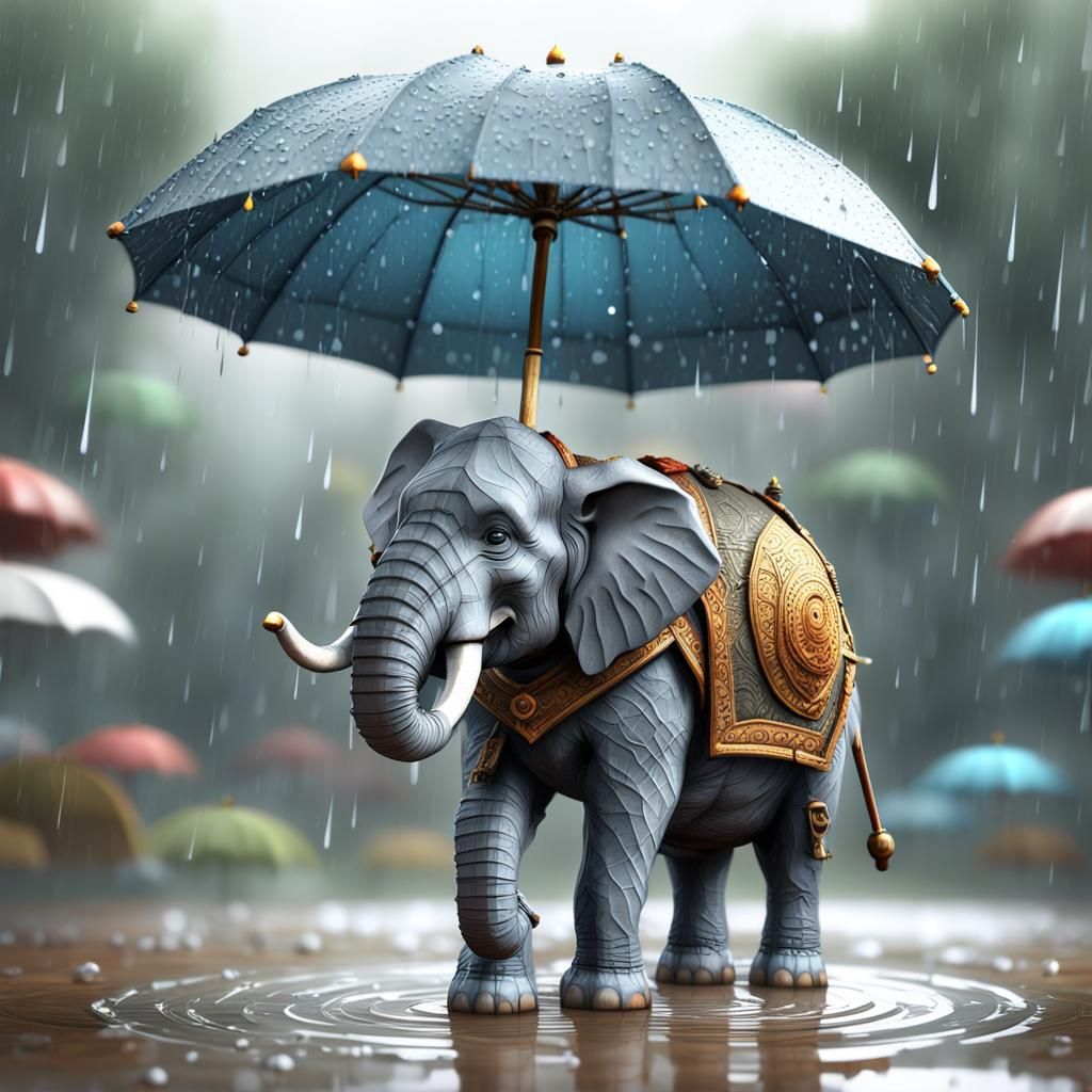 Elephant with Umbrella Miniature Art in 3D Style