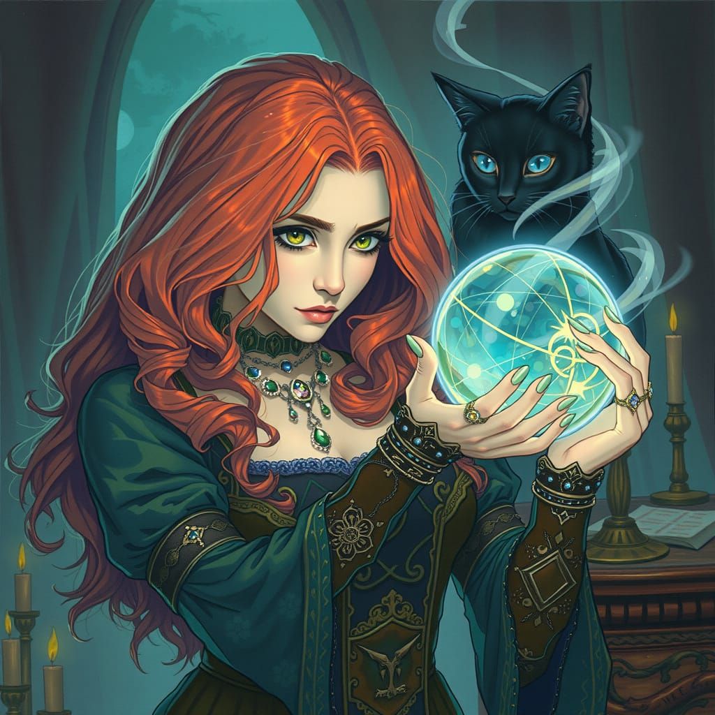Mystical Fortune Teller in a Moonlit Dungeons and Dragons Re...