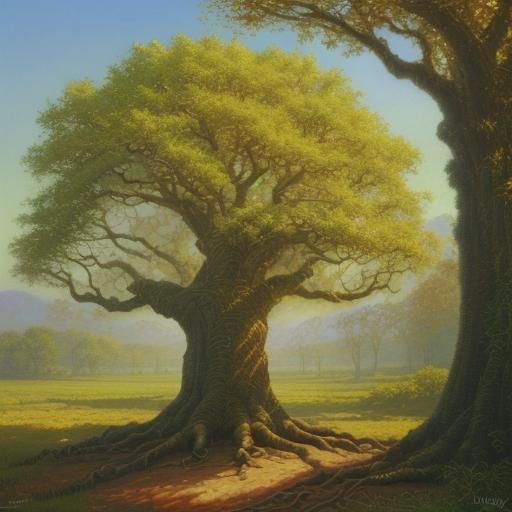 Tree of Life and Seasons, in Oil Painting Style
