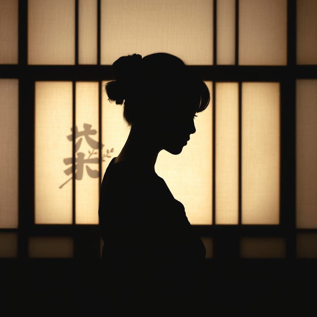 Woman's Silhouette Behind Shoji Screen in Japanese Style