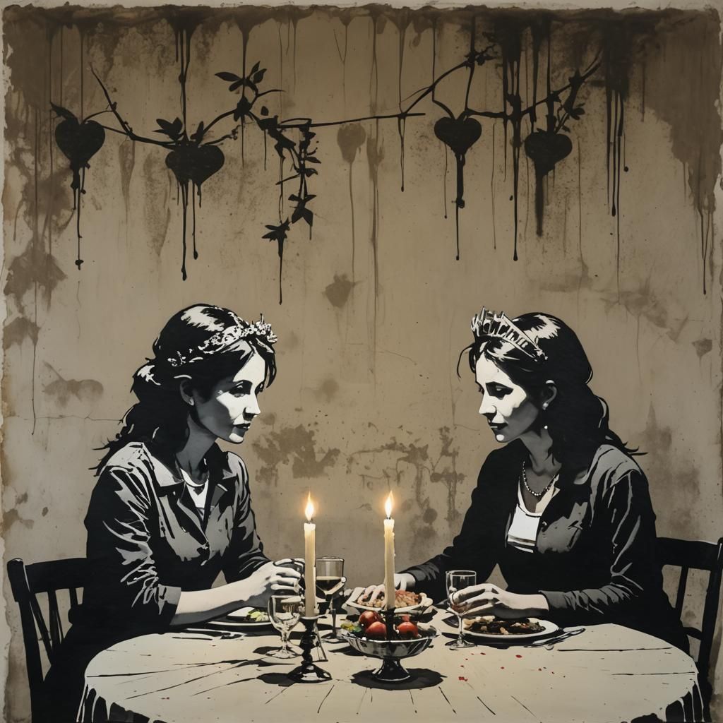 Romantic Dinner in Banksy Style