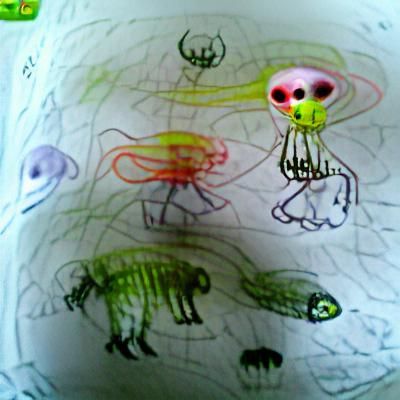 Otherworldly Creatures in Child's Drawing Style