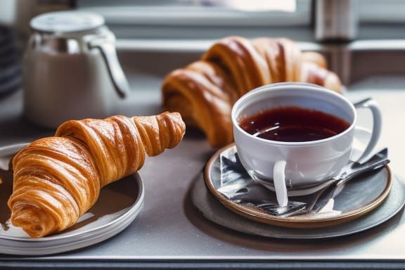 Breakfast Still Life with Coffee and Croissants