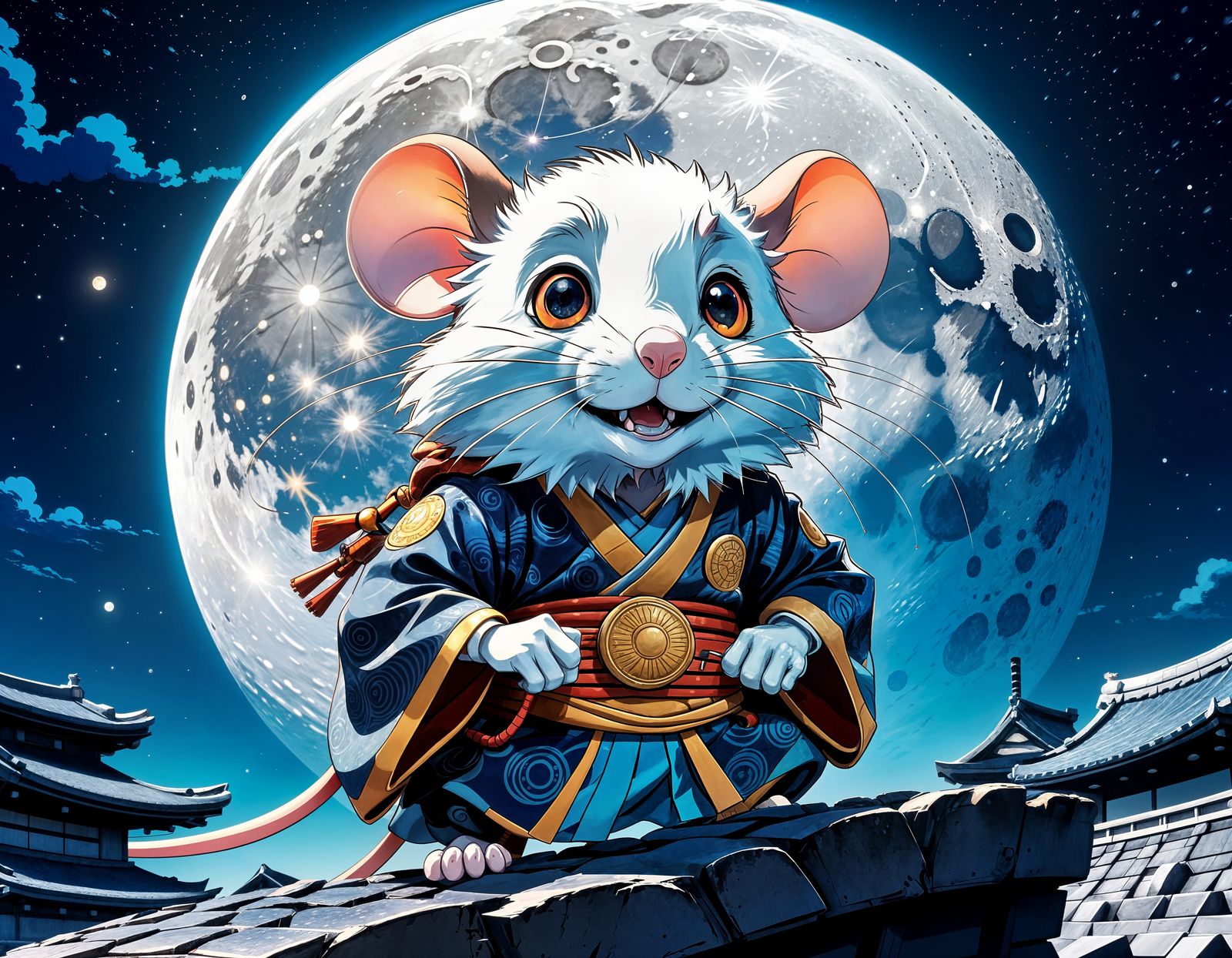 Chief Mouse Grating the Moon in Anime Style