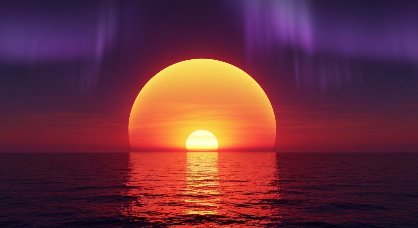 Sci-Fi Sunset Over Ocean During Eclipse