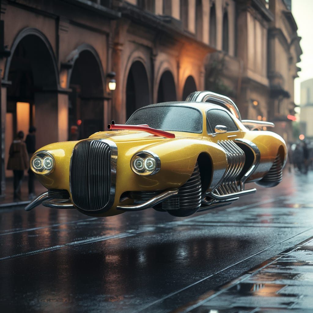 A HOVERING CAR, NO MORE TRAFIC IN THE STREETS BUT MORE TRAFIC IN THE SKY.