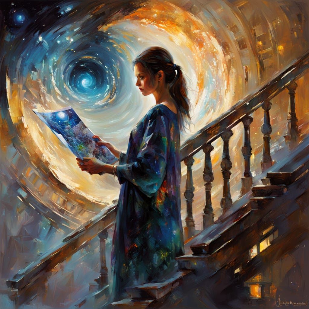 Cosmic Prophet with Celestial Map in Digital Impasto