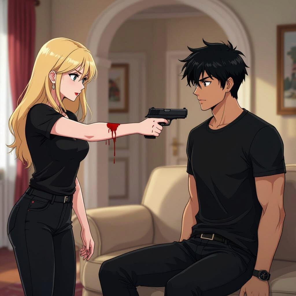 Manga-Style Image of Woman with Gun