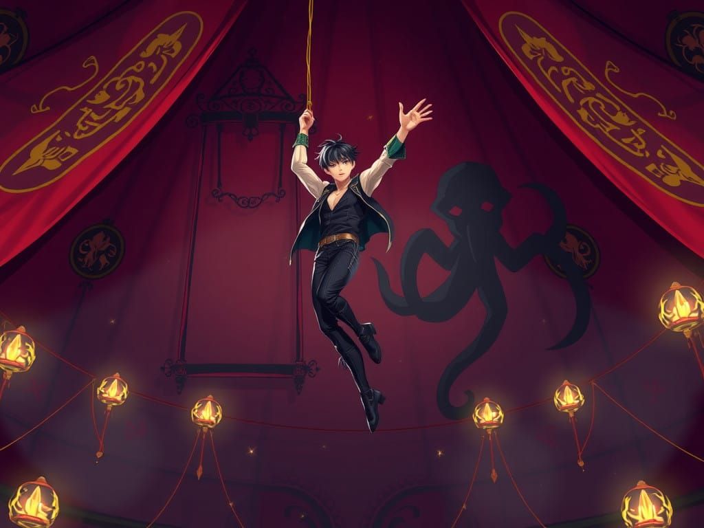 Steampunk Acrobat in Whimsical Circus of Rich Cultists
