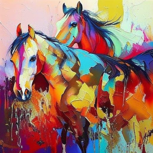 Post-Impressionistic Horses in Alcohol Ink Naturescape