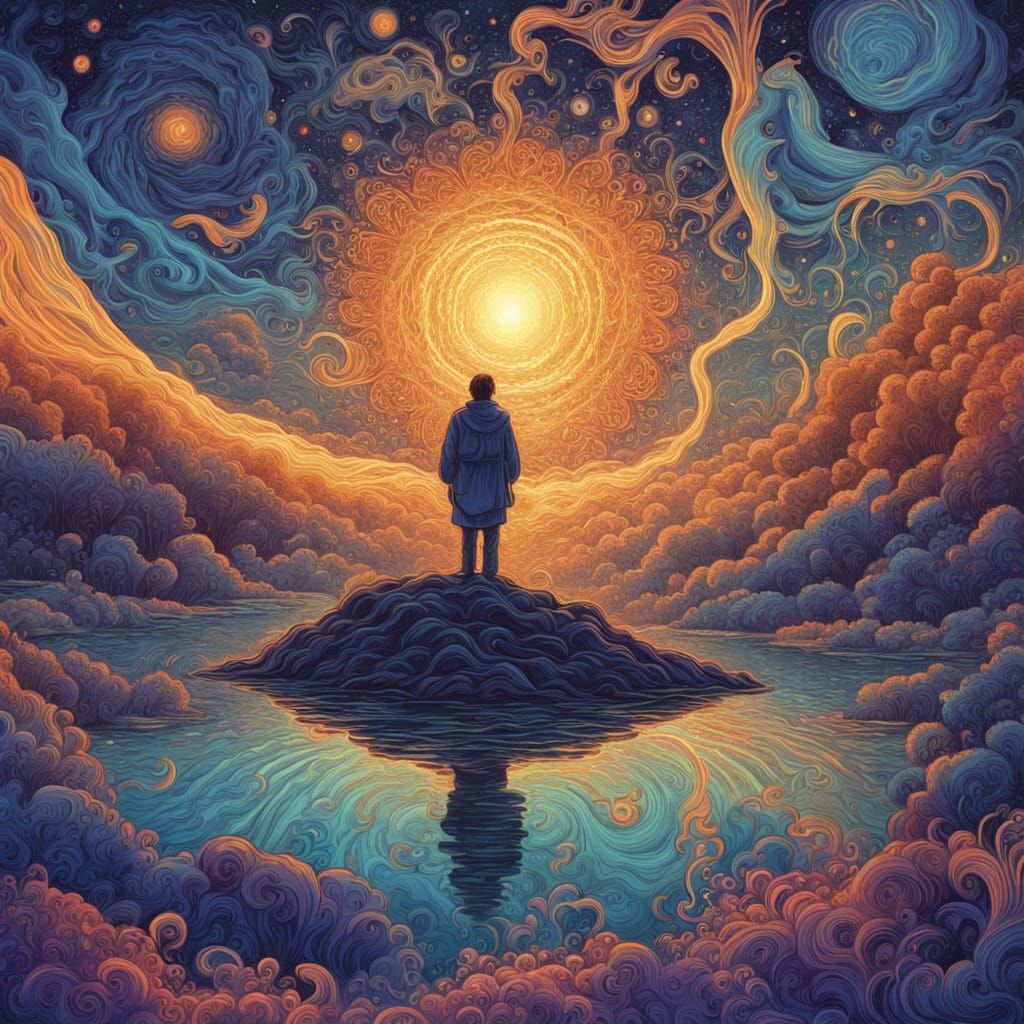 Holographic Astral Sunset Over Deep Waters