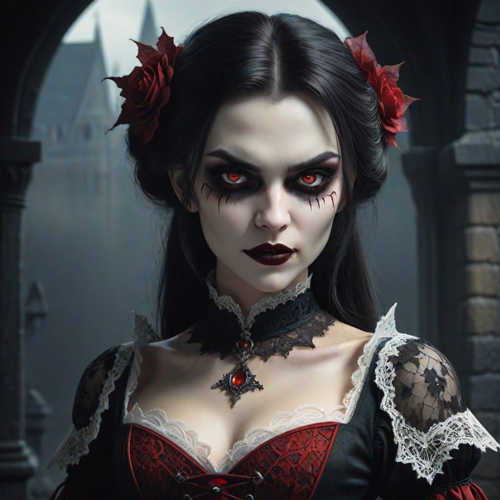 Beautiful Vampire Girl in Medieval Lace