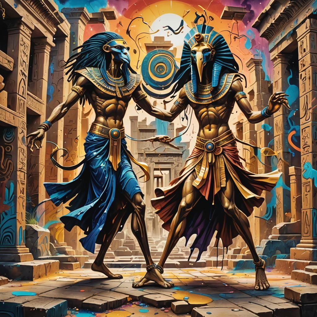 Thoth and Pandora: Vibrant Polychromatic Street Art