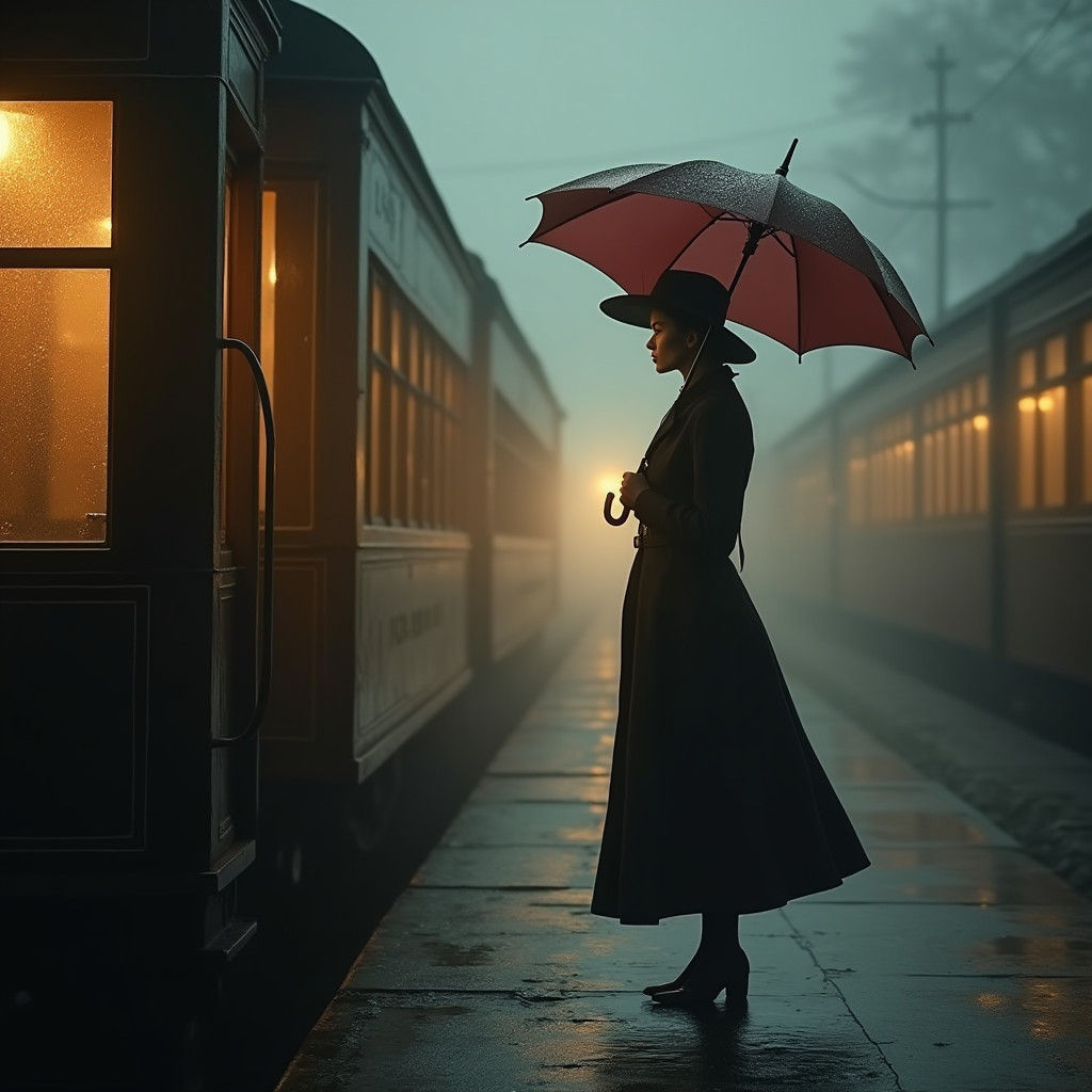 Woman at Train Station in High-Fantasy Style