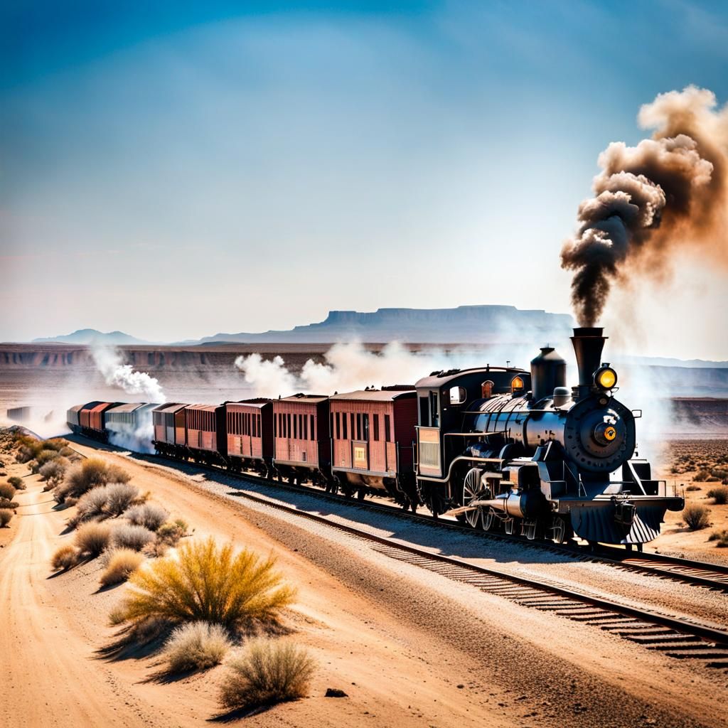 Old West: Distant Train in Desert
