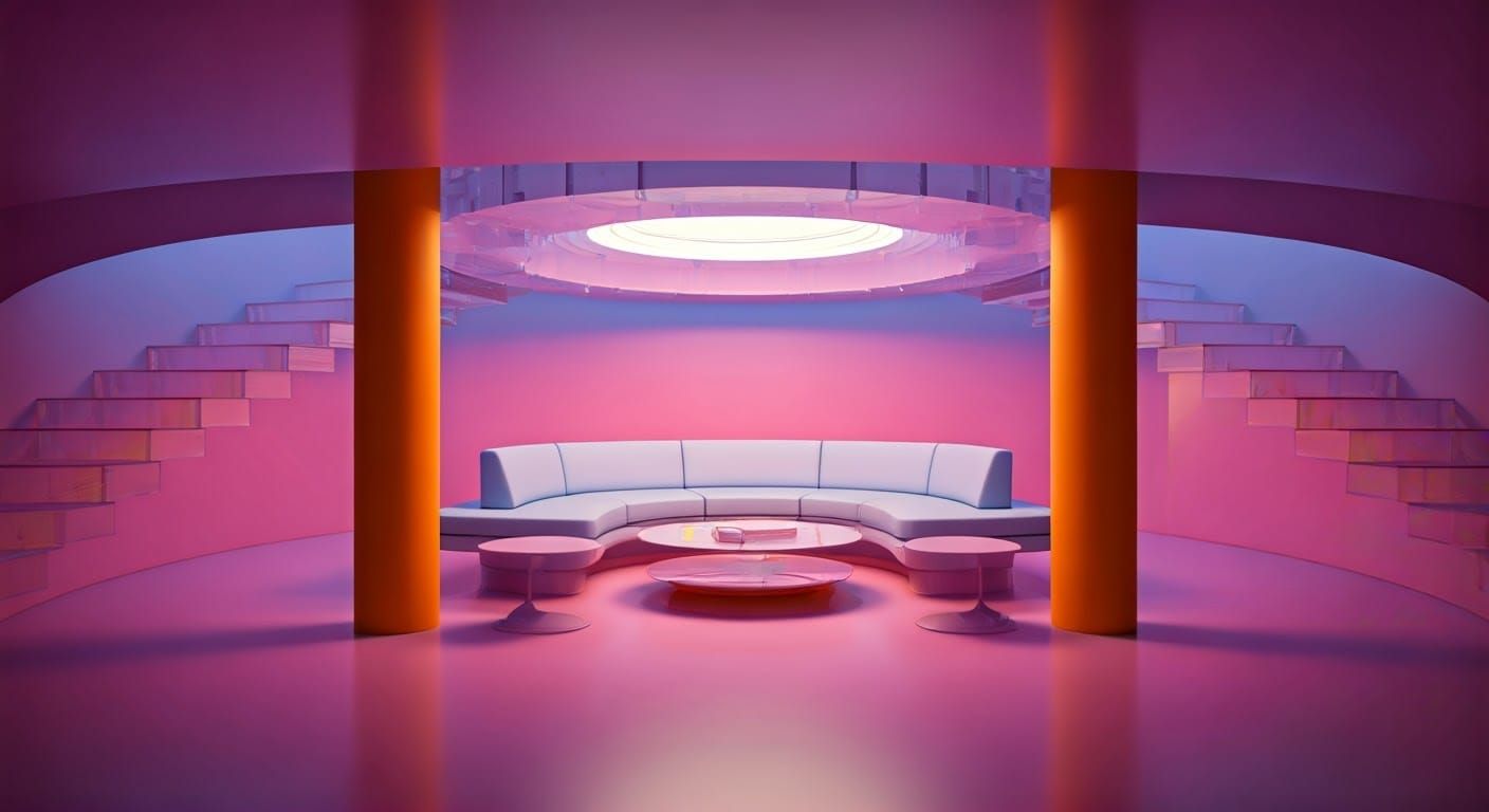 Lilac and Orange Space Age Interior Design