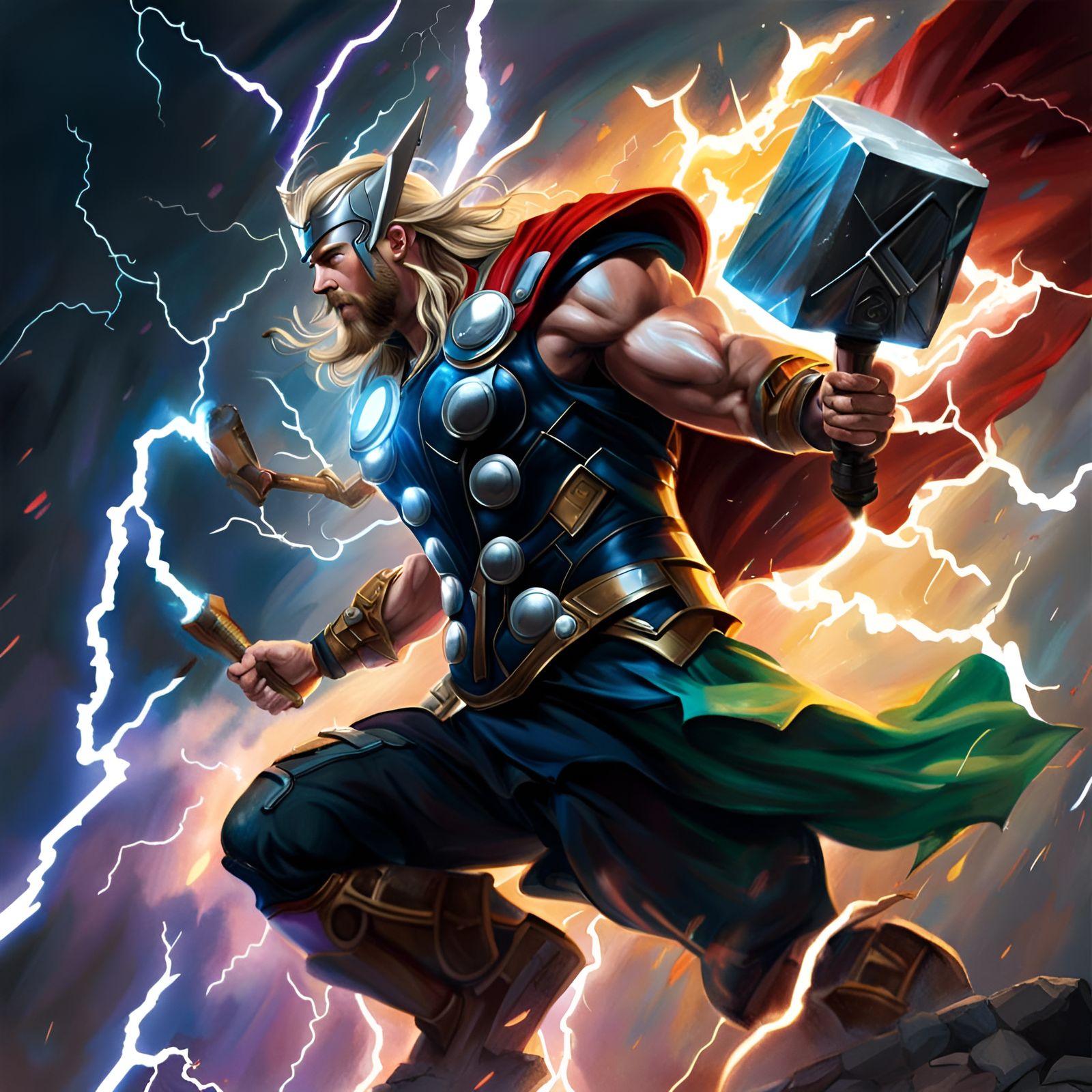 Thor God of Thunder with Mjolnir: Hyperrealistic Art