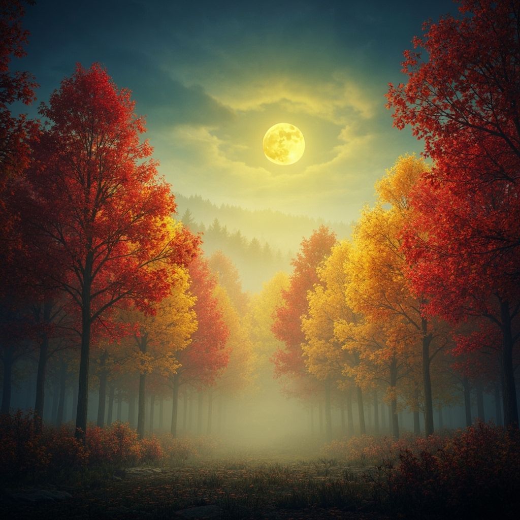 Enchanted Autumn Forest Under a Glowing Moon