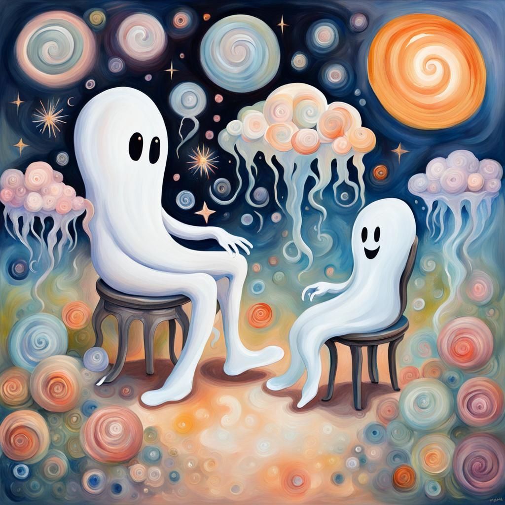Ghost and Alien Whimsical Gouache Watercolor