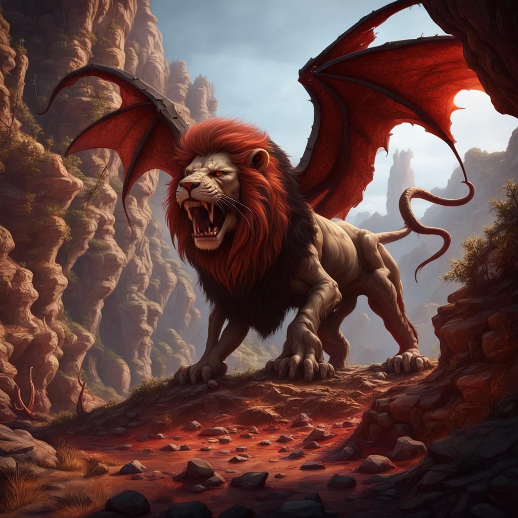 Manticore in Canyons: Fantasy Concept Art
