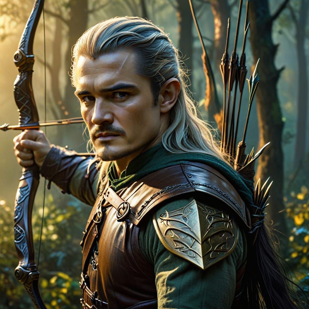 Elven Archer in Misty Forest: A Vibrant Oil Painting