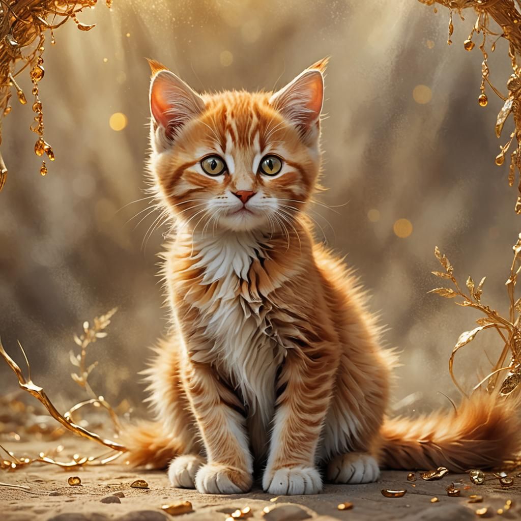 A small ginger very fluffy kitten,