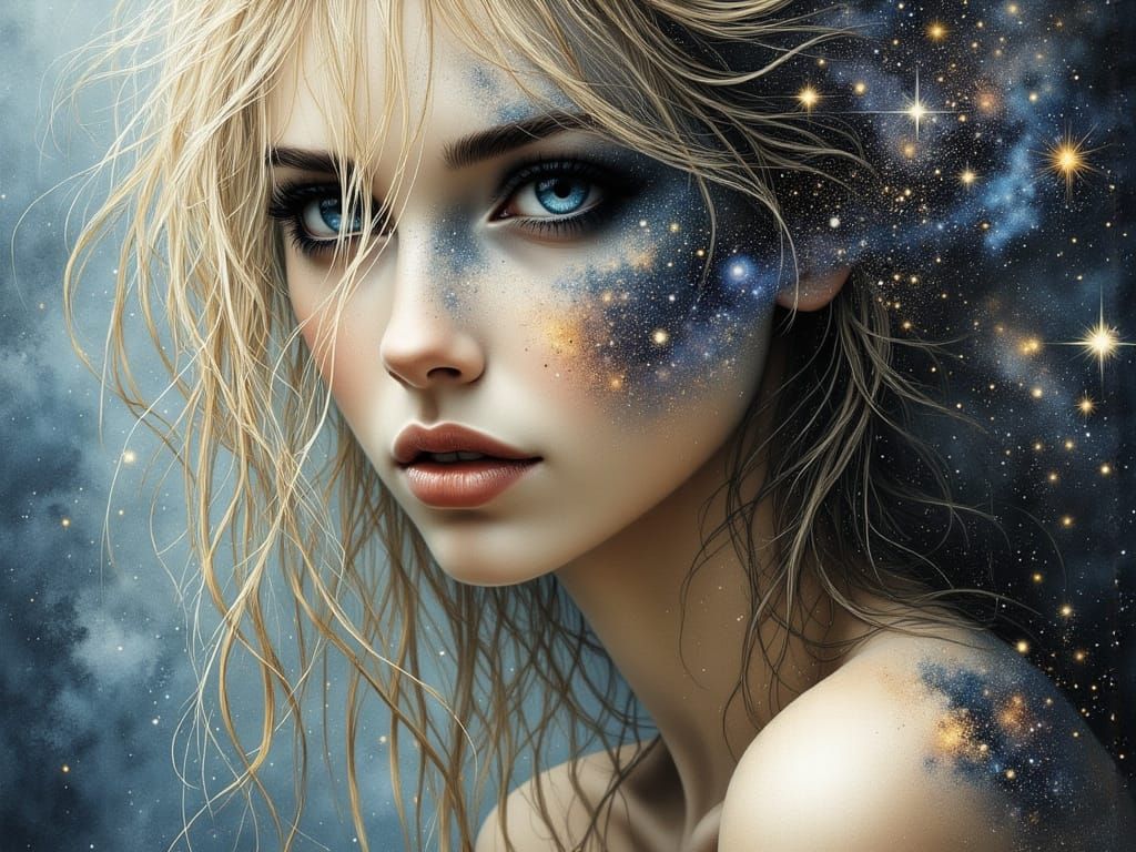 <lora:divineOil:1.0> <lora:Illustrated Serenity:1.0> <lora:mystic flux:1.0> An ethereal double exposure portrait of a wo...