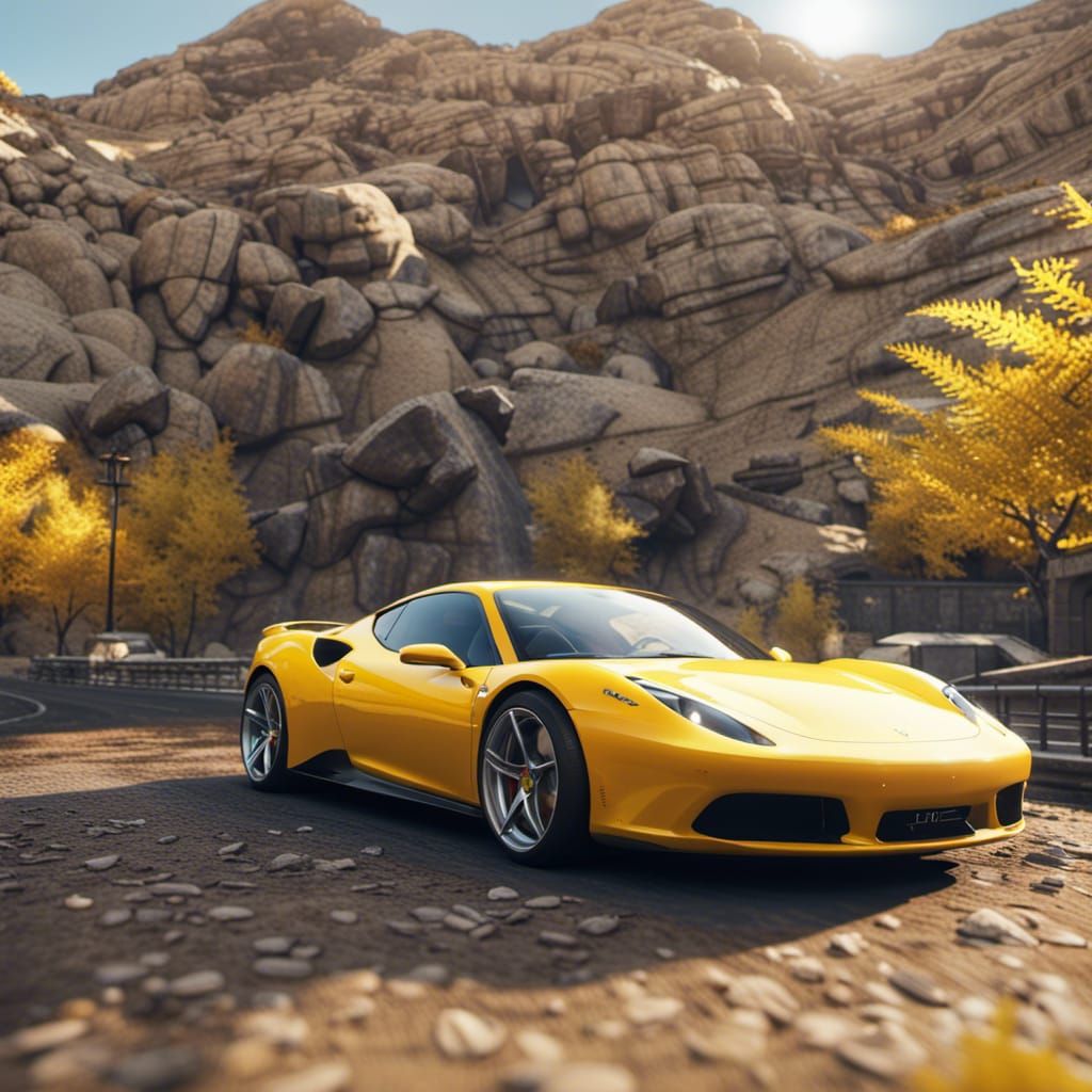 Yellow Ferrari-Porsche SUV Blend in 3D Cinematic Style
