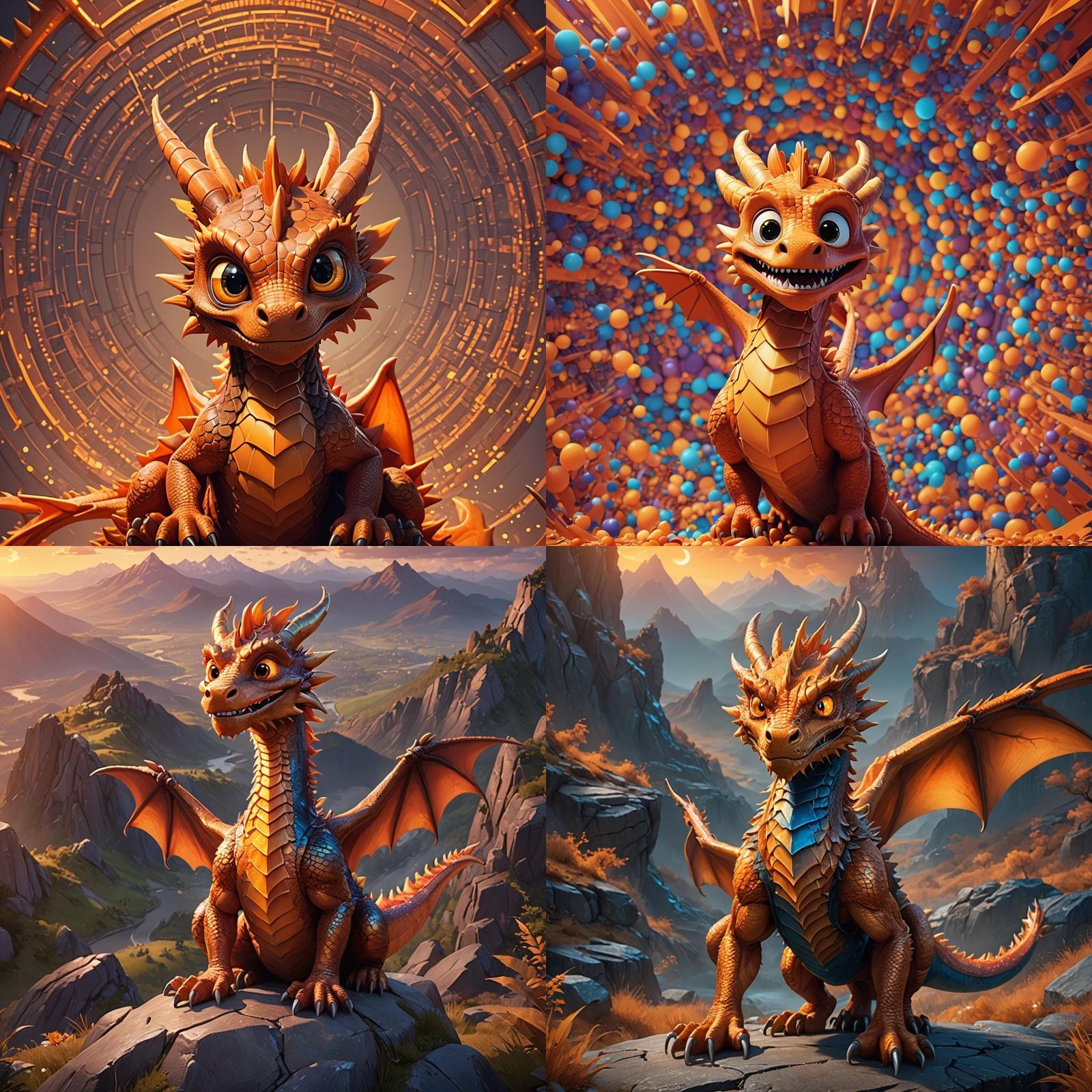 Orange Dragon with Big Eyes: 3D Digital Art