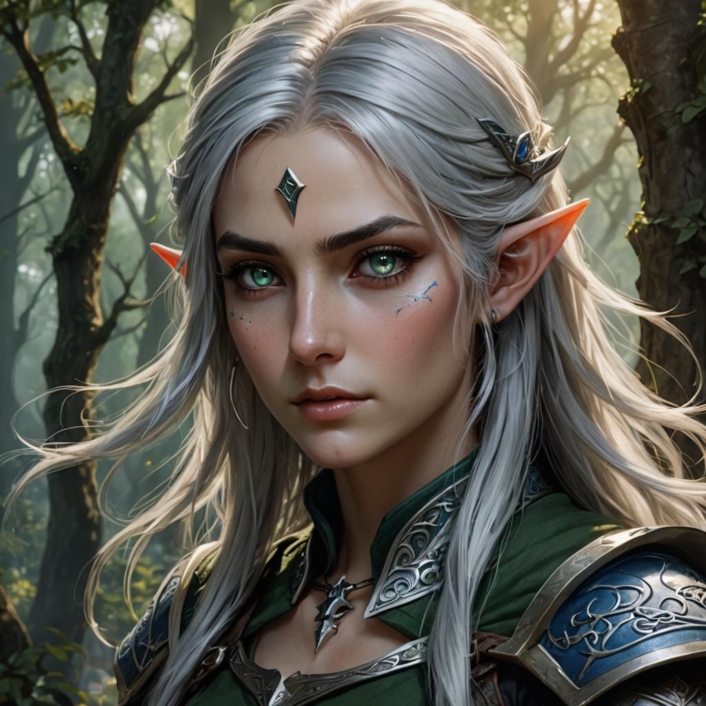 Beautiful High Elf Ranger Portrait in Dark Fantasy Style