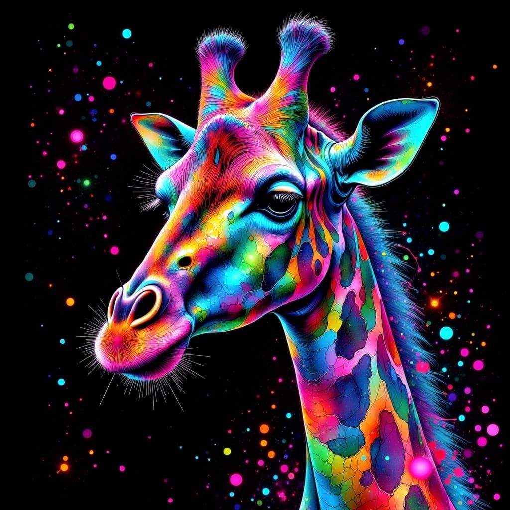 Holographic Giraffe in Matrix: Neon Grunge Digital Art