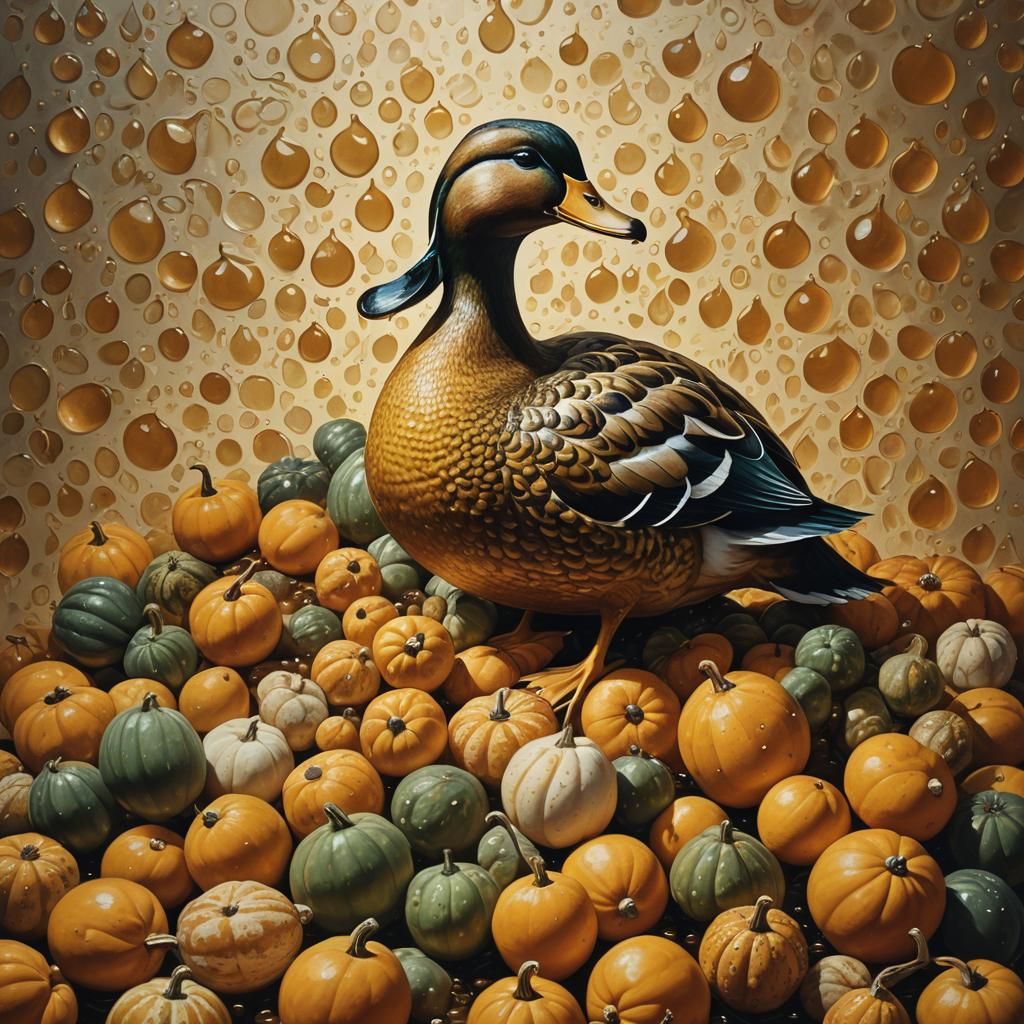Surreal Duck and Gourds Still Life
