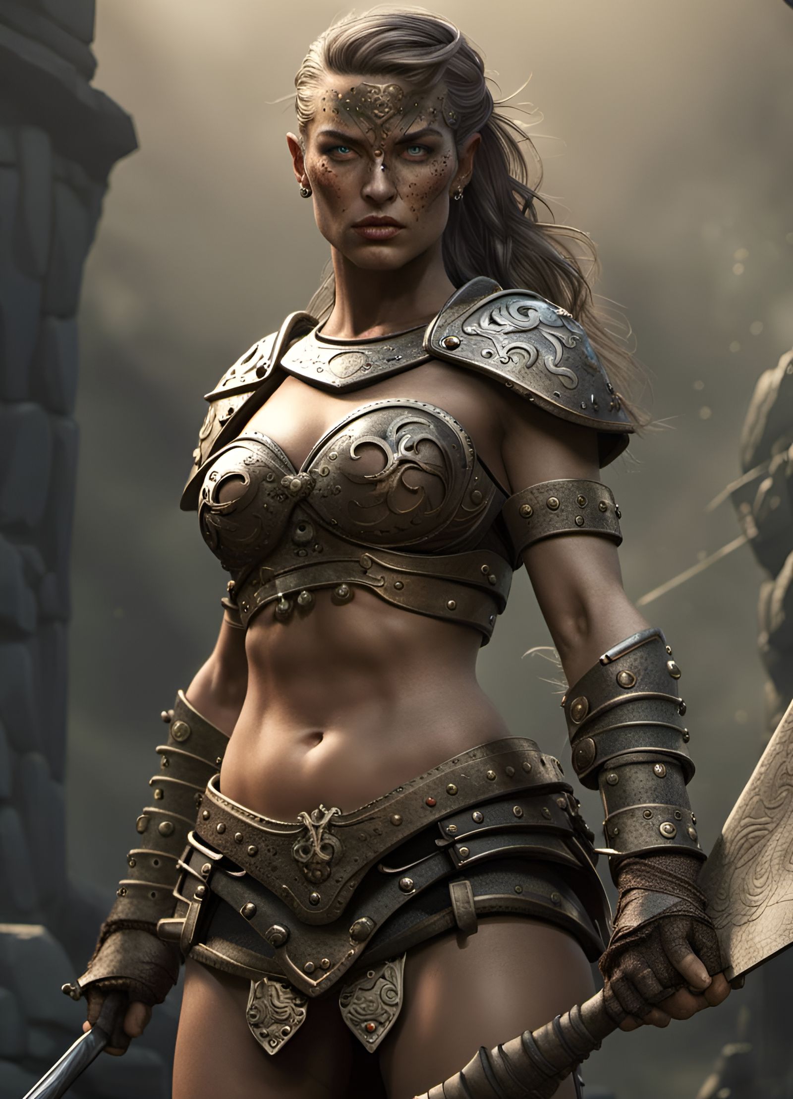 Detailed Irish Female Warrior in Hyperreal Style
