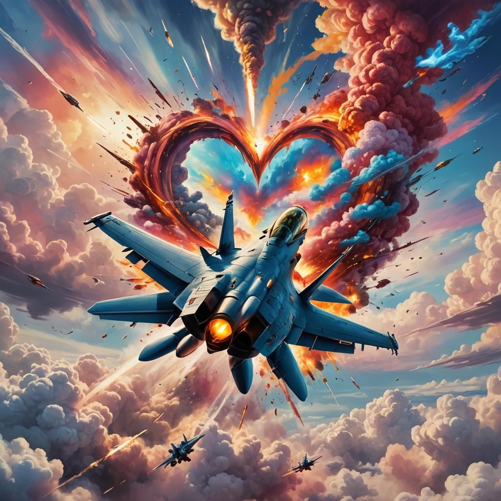 Fighter Jet Creates Heart with Missiles, Concept Art