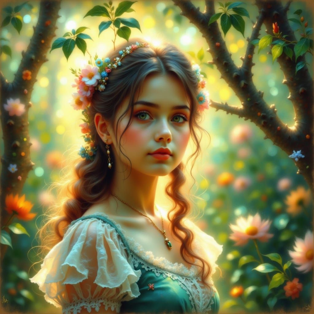 Gentle Moment in a Whimsical Garden Scene