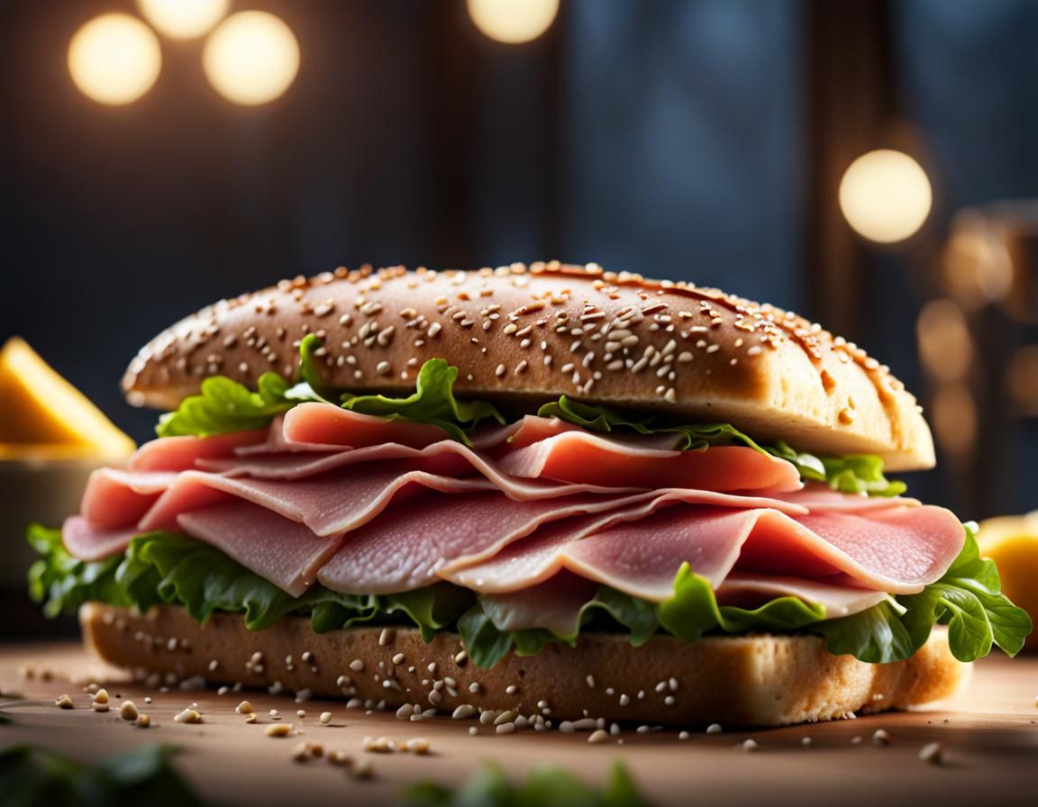 Hyperrealistic Ham Sandwich Concept Art in 8k