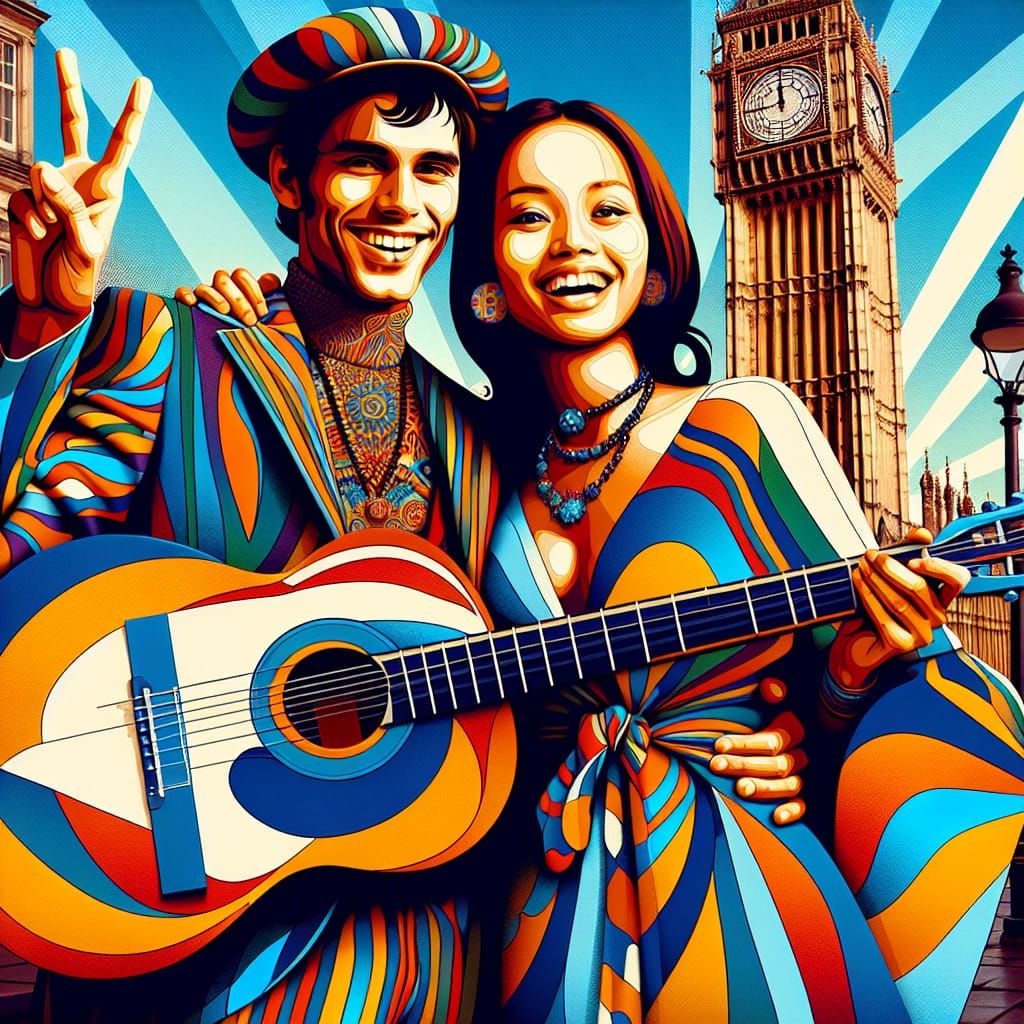 Psychedelic Portrait of a Couple with Guitar, Digital Art