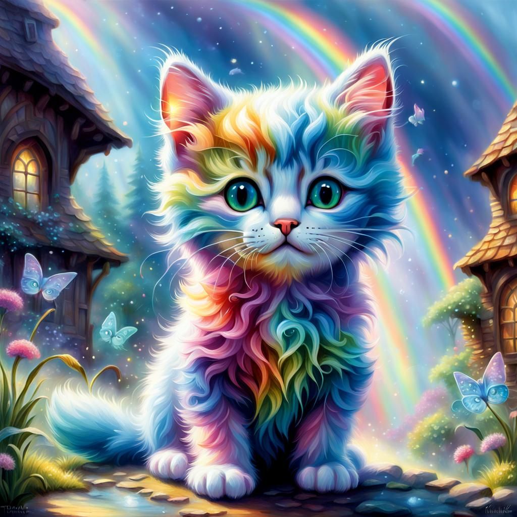 Magical Rainbow Kitten in Ethereal Fantasy Style
