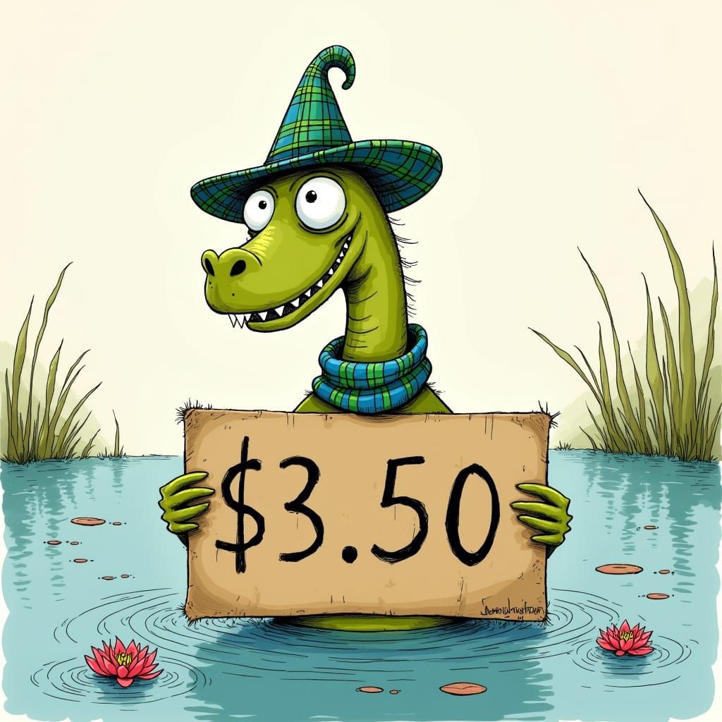 Mischievous Loch Ness Monster in Tartan Attire