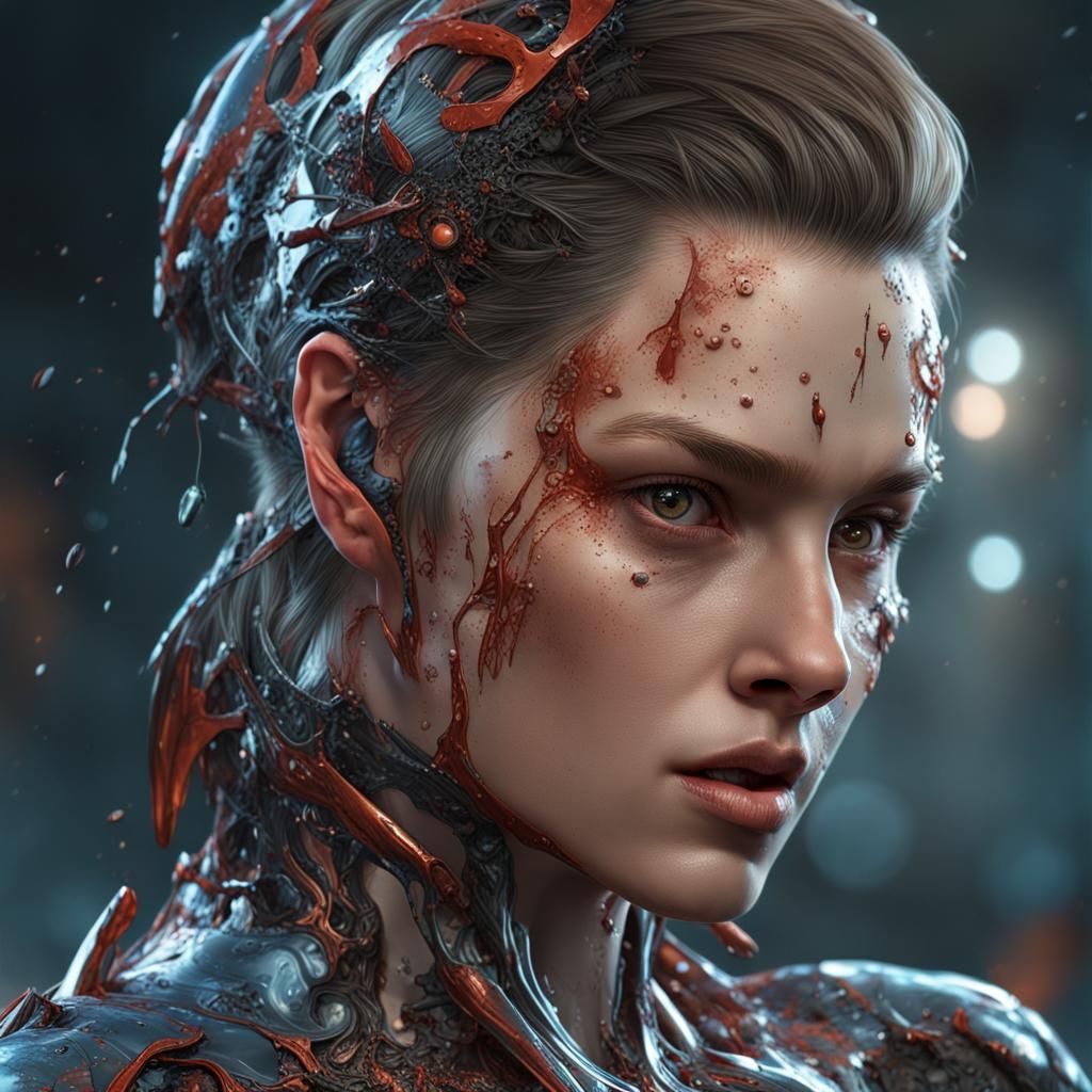 Hyperrealistic Cyberpunk Nude Figures with T-800 Robot
